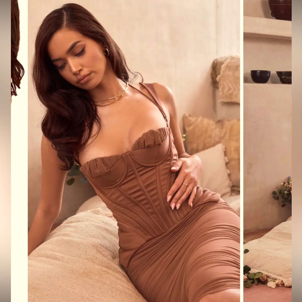 House of CB Talya Satin Corset Midi Dress